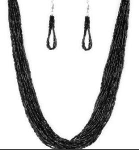 New! Black Beaded Neckless And Earring Set