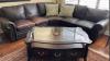 5 seat leather sectional with 3 drawer glass top coffee table