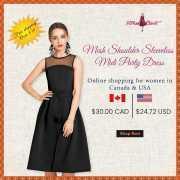 Unique Mesh Shoulder sleeveless Midi Party Dress FOR SALE