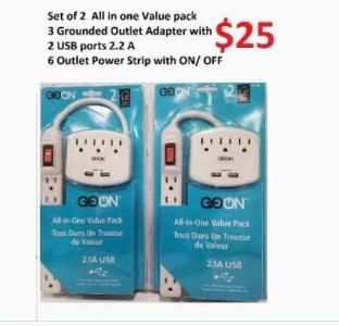 6 Outlet Power Strip Bar 2 USB Charger Ports Wall 3 Outlets