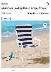 Mainstays Folding Beach Chair, 2 Pack