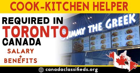 COOK-KITCHEN HELPER REQUIRED IN TORONTO