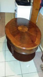 Nice large Wood Coffee Table with drawer and shelf, oval shape